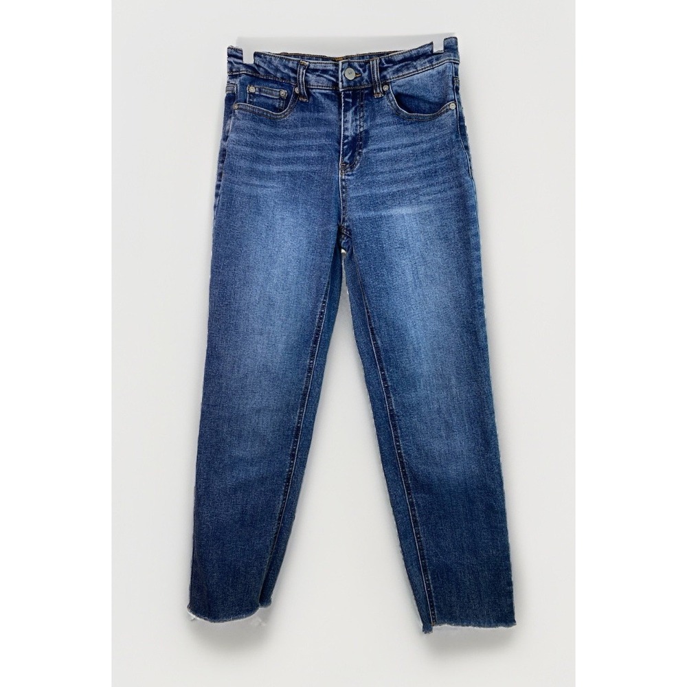OAT New York Women's 2/26 Medium Wash Mid Rise Raw Hem Ankle Jeans